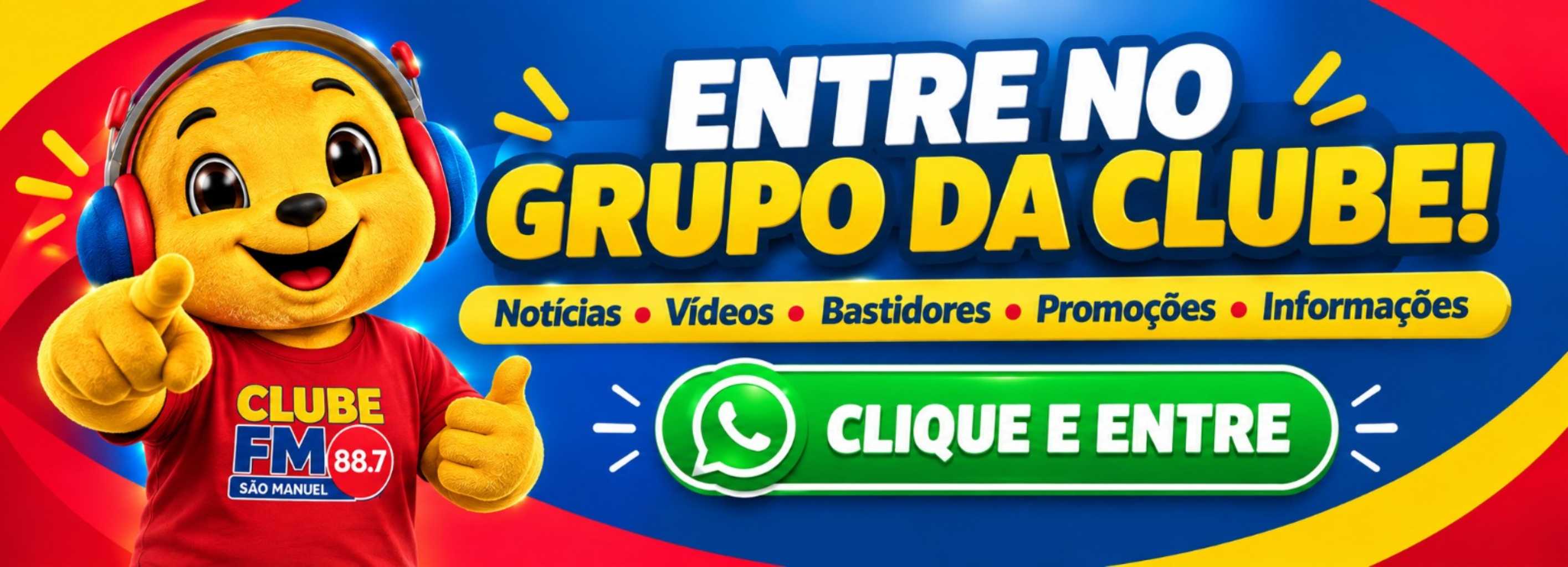Entre no grupo da Rádio Clube: notícias, vídeos, bastidores, promoções e informações. Clique e entre.